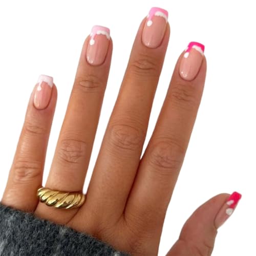 Chenxi Studio 1 Set kurze quadratische Form zum Aufdrücken auf Nägel, Weihnachtsmütze, künstliche Nägel, französische Spitzen für elegante Damen-Maniküre-Dekoration von Chenxi Studio