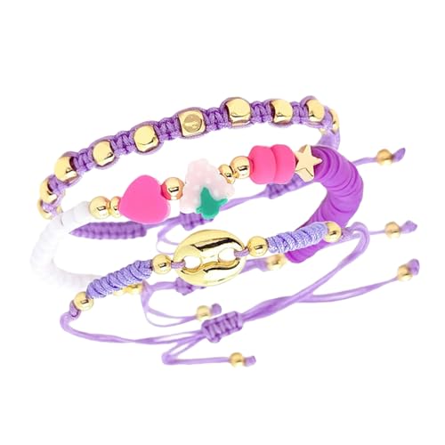 Chenxi Studio 3-teiliges Perlen-Armband-Set im ethnischen Stil, mit Schweine-Nasen-Glasperlen und Ton-Obst-Anhänger für Damen, Freizeitkleidung von Chenxi Studio
