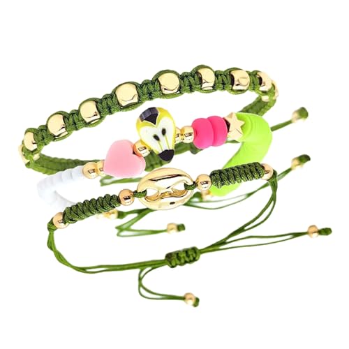 Chenxi Studio 3-teiliges Perlen-Armband-Set im ethnischen Stil, mit Schweine-Nasen-Glasperlen und Ton-Obst-Anhänger für Damen, Freizeitkleidung von Chenxi Studio