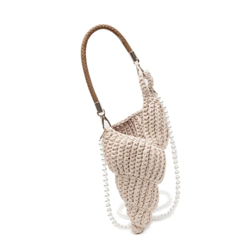 Chenxi Studio Damen-Umhängetasche, stilvolle Umhängetasche, handgewebte Handtasche, stilvoller Tragegriff oben, Muscheln, modische Schultertasche, handgewebte Muscheln, khaki, One Size von Chenxi Studio