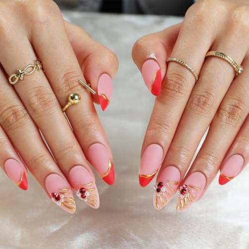 Chenxi Studio New Year Press on Nails Mandel Fake Nails Glossy Stick on Nails Full Covers Falsche Nägel Acryl Stick on Nails Frauen von Chenxi Studio