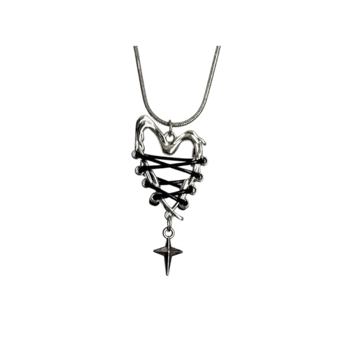 Chenxi Studio Punk Gothic Halskette Anhänger Halskette mit schwarzer Kordel Charm Herz Stern für Frauen Symbolische Liebe Glaube Traum von Chenxi Studio