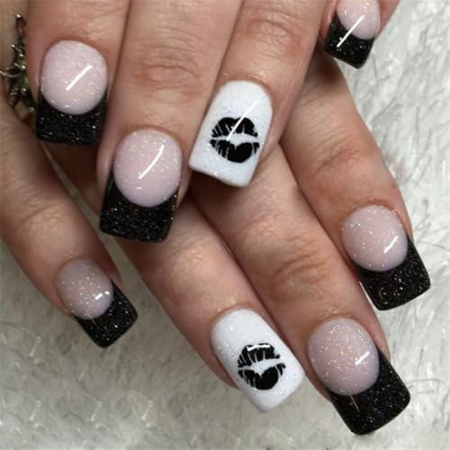 Chenxi Studio Quadratische Nägel zum Aufdrücken, Glitzer, künstliche Nägel, zum Aufkleben, künstliche Acrylnägel, 24 Stück, zum Aufkleben für Frauen von Chenxi Studio