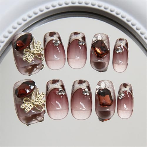 Chenxi Studio Quadratische Nägel zum Aufdrücken, Leoparden-Designs, französische künstliche Nägel, Acryl, künstliche Nägel, zum Aufkleben auf Nägel für Frauen von Chenxi Studio