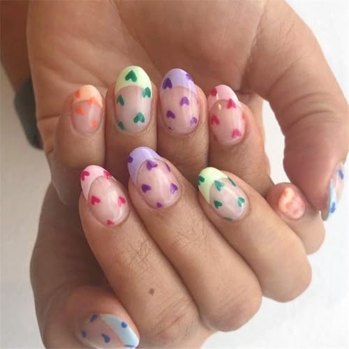 Chenxi Studio Valentinstag Press on Nails French Short Mandel Stick on Nails With Heart Designs Nails Accesories For Fashion Women von Chenxi Studio