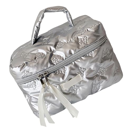 Eleagnt Make-up-Tasche, Kosmetiktasche mit Schleifen-Design, für Damen und Mädchen, die stilvolle und funktionale Aufbewahrung lieben, gestepptes Make-up, silber, Mass Beauty von Chenxi Studio