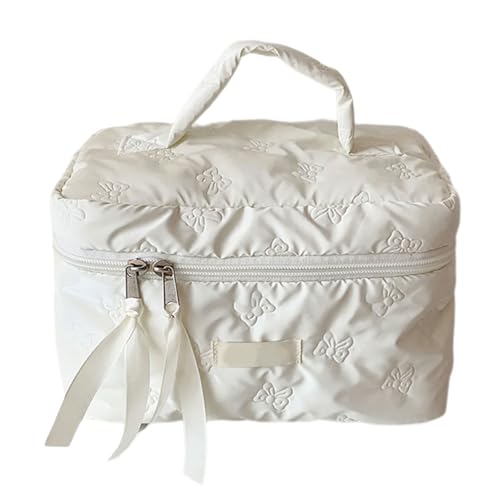 Eleagnt Make-up-Tasche, Kosmetiktasche mit Schleifen-Design, für Damen und Mädchen, die stilvolle und funktionale Aufbewahrung lieben, gestepptes Make-up, weiß, Mass Beauty von Chenxi Studio
