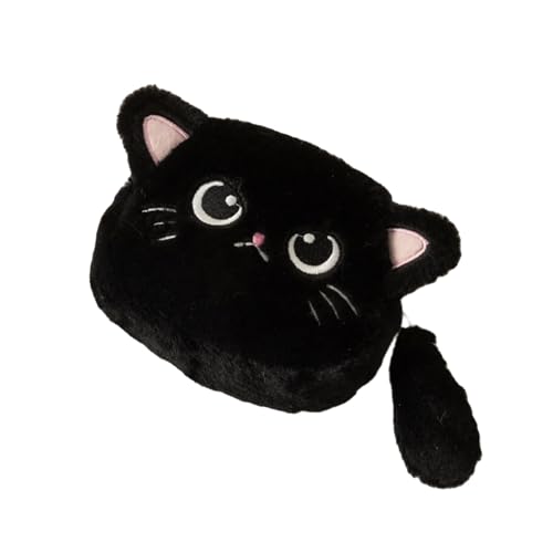 Kosmetikartikel Tasche Katze geformt Münzbörse Schöne kleine Geldbörsen Plüsch Münzbeutel mit Reißverschluss Verschluss Make-up Tasche Geschenke Plüsch Geldbörse Schlüsselanhänger, Schwarz , Mass von Chenxi Studio