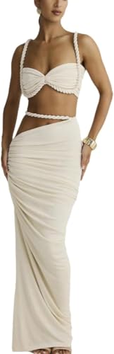 Chenxiyin Zweiteiliges Damenrock-Set, rückenfreies Oberteil, hohe Taille, Maxirock, 2025, Sommer, Strand, sexy Kleid mit hohem Schlitz, weiß, L Chenxiyin Zweiteiliges Damenrock-Set, rückenfreies Oberteil, hohe Taille, Maxirock, 2025, Sommer, Strand, sexy Kleid mit hohem Schlitz, weiß, L von Chenxiyin