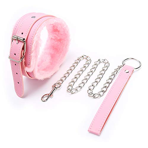 chenyesun Leder Halsbänder mit Leine Set Choker Damen Einstellbar Kragen Choker SM Halsband Plüsch Pink Sex für Frauen Herren von chenyesun