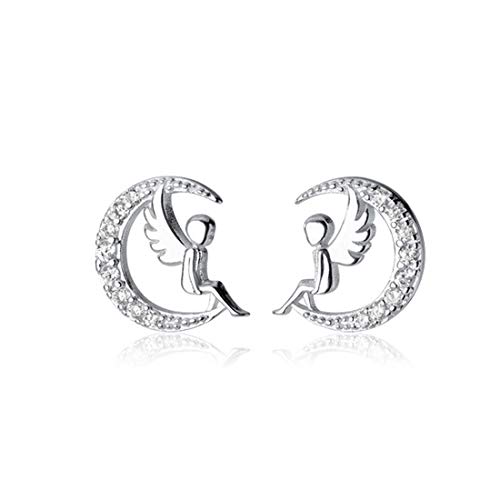 925 Sterling Silber Kristall Engelsflügel kleine Ohrringe Engel Baby Fee Mond Schmuck niedlich allergiefrei Ohrstecker für Frauen Prinzessin Geschenke von Chereda