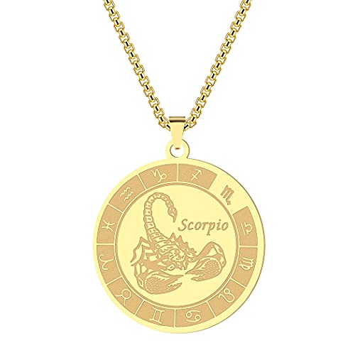 Chereda Goldmedaille Astrologie Skorpion Anhänger Halskette für Frauen Edelstahl Schmuck 12 Sternzeichen Halskette, Edelstahl, von Chereda