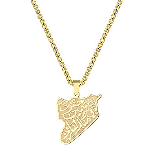 Chereda Halskette mit arabischem Anhänger mit Syrien-Karte, mit berühmtem Gedicht, modischer Vintage-Schmuck, goldener Edelstahl, für Damen und Herren, Edelstahl, von Chereda