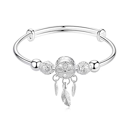 Chereda Wunderschönes Armband aus 925er Sterling Silber mit Öffnung Blatt und Feder für Damen, One Size, Silber von Chereda