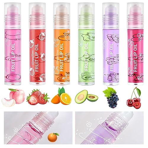 Glitzer-lipgloss Aufrollen, Frucht Lippenglanz, Farblos Lipgloss Durchsichtig, 6PCS Lippenbalsam, Fruity Moisturizing Lip Oil, Transparenter Lippenfahler Lipgloss, Transparent Plumping Lip Gloss von Cherioll