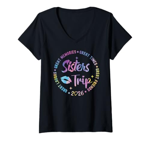 Damen Tolle Erinnerungen, Lacher, Freunde, Schwestern, Ausflug 2026 T-Shirt mit V-Ausschnitt Damen Tolle Erinnerungen, Lacher, Freunde, Schwestern, Ausflug 2026 T-Shirt mit V-Ausschnitt von Cherished Adventures Sisterhood Memories