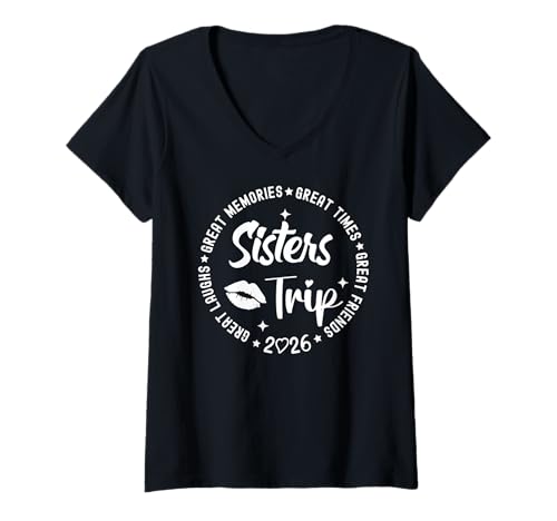 Damen Tolle Erinnerungen, Lacher, Freunde, Schwestern, Ausflug 2026 T-Shirt mit V-Ausschnitt Damen Tolle Erinnerungen, Lacher, Freunde, Schwestern, Ausflug 2026 T-Shirt mit V-Ausschnitt von Cherished Adventures Sisterhood Memories