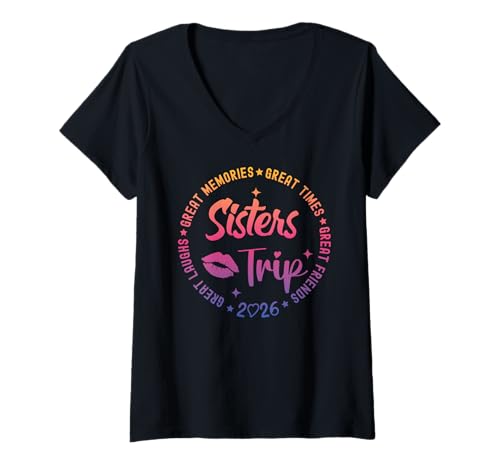 Damen Tolle Erinnerungen, Lacher, Freunde, Schwestern, Ausflug 2026 T-Shirt mit V-Ausschnitt Damen Tolle Erinnerungen, Lacher, Freunde, Schwestern, Ausflug 2026 T-Shirt mit V-Ausschnitt von Cherished Adventures Sisterhood Memories
