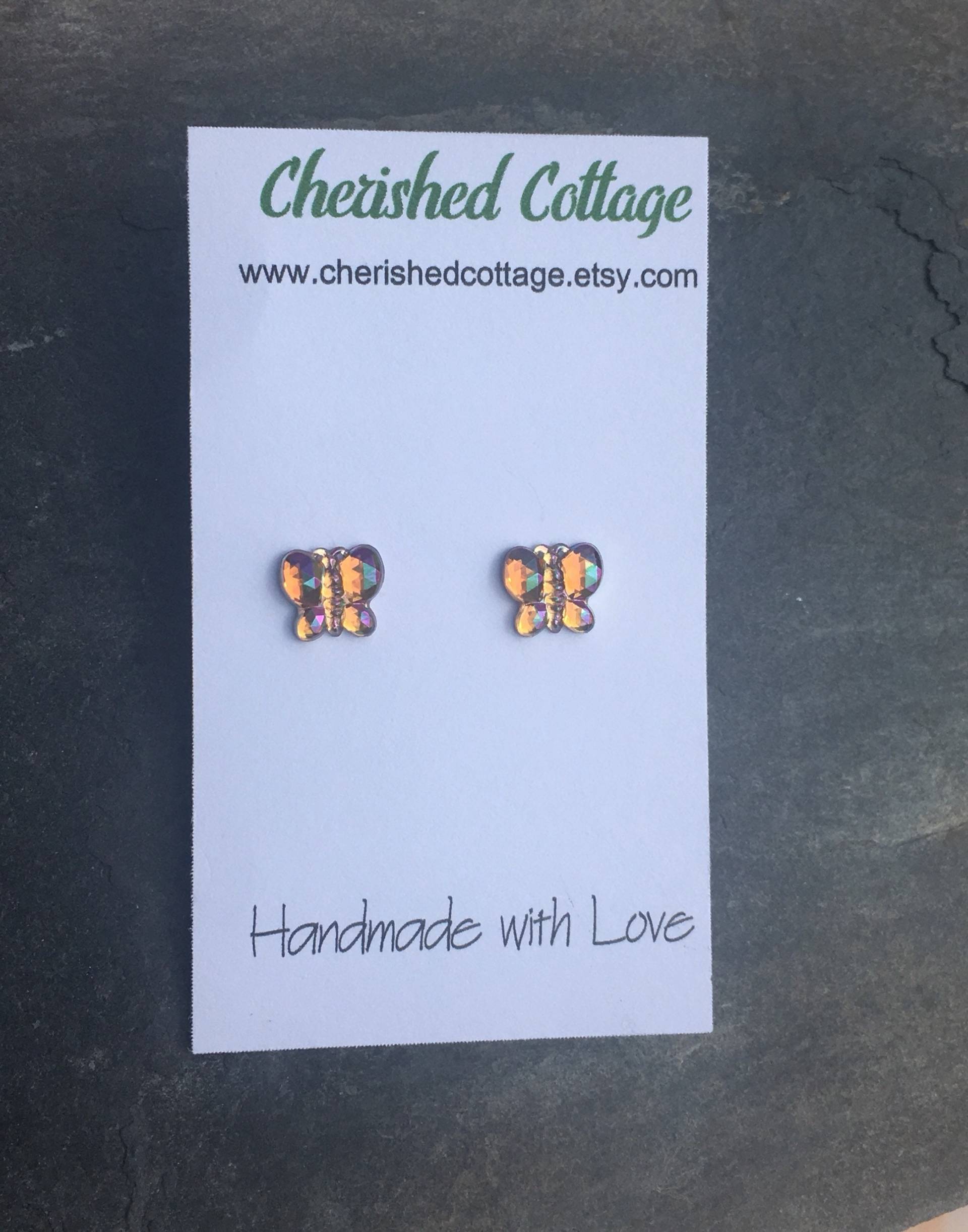 Orange Strass Schmetterling Ohrstecker - Schmetterlinge Schmetterlingsohrringe von CherishedCottage