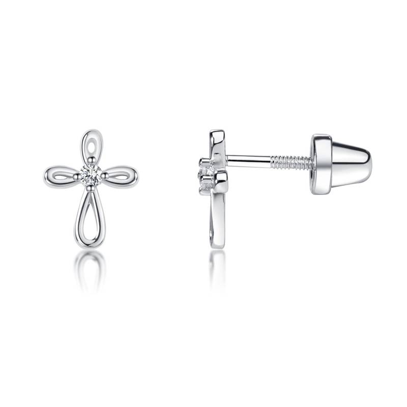Kinder Sterling Silber Infinity Kreuz Ohrringe Mit Schraubverschlüssen, Baby Taufe, Säugling Erstkommunion Geschenk Für Mädchen von CherishedMomentShop
