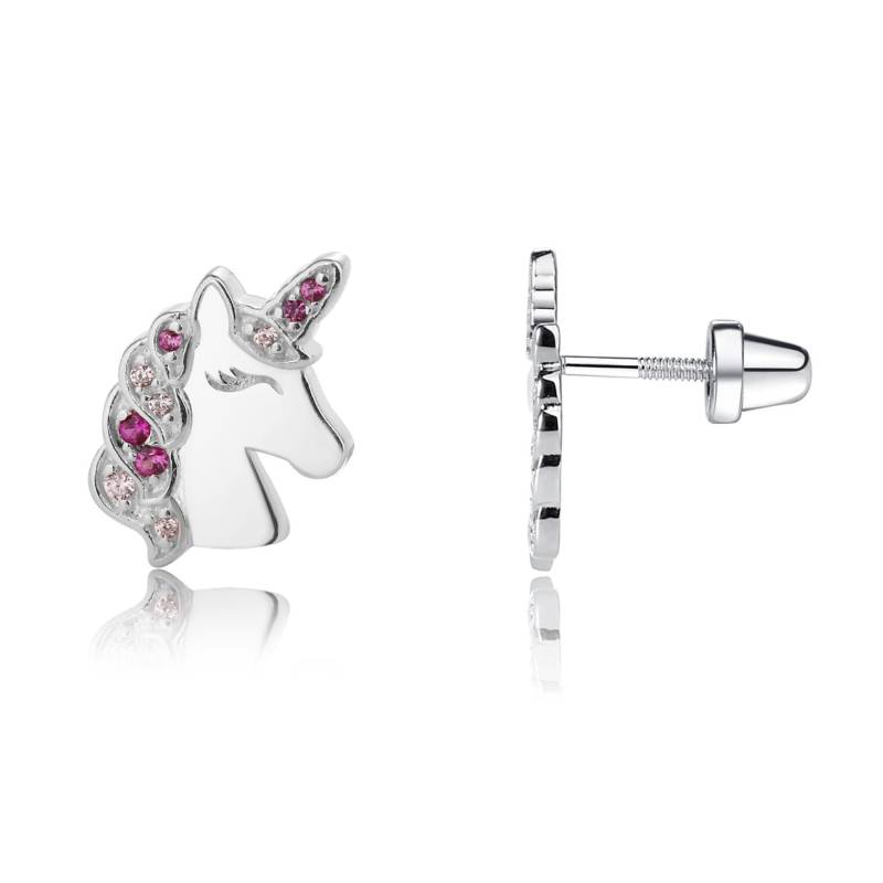 Kleine Mädchen Sterling Silber Einhorn Ohrringe Mit Rosa Zirkonia Steinen, Brisuren, Nickelfrei, Für Kinder Und Kleinkinder von CherishedMomentShop