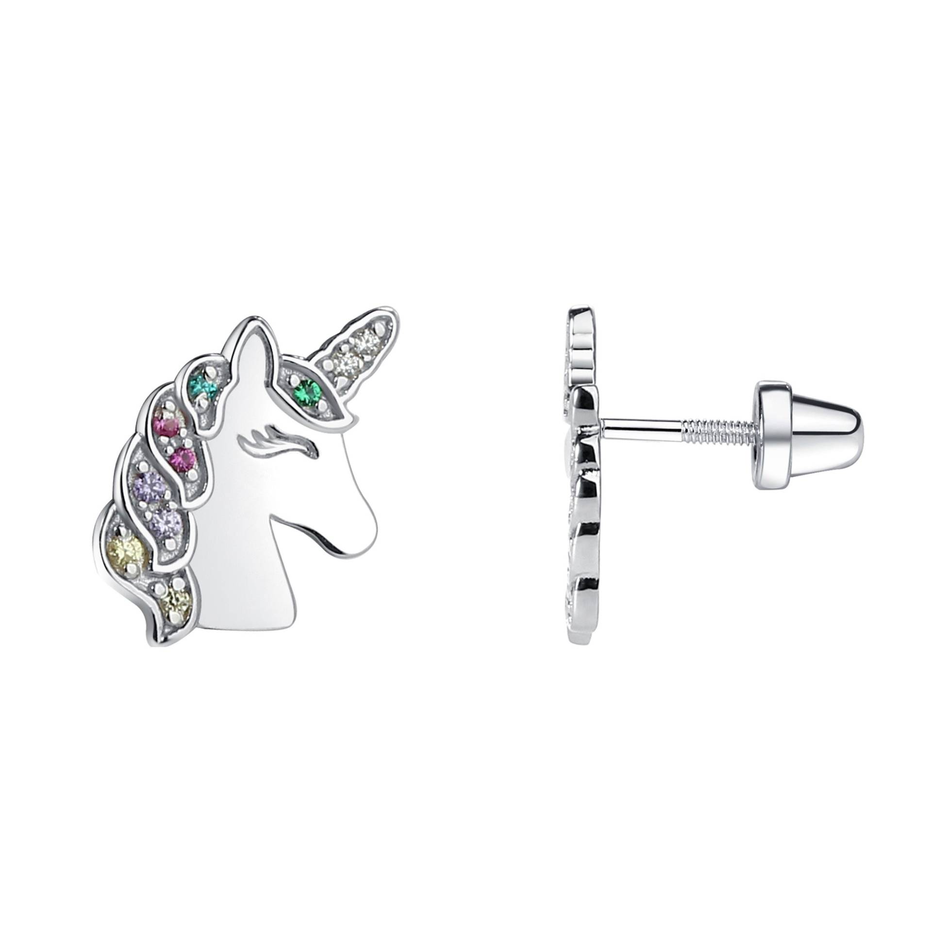 Kleine Mädchen Sterling Silber Regenbogen Einhorn Ohrringe Mit Schraubverschluss, Hypoallergen, Nickelfrei, Kleinkind Ohrstecker, Kinderschmuck von CherishedMomentShop