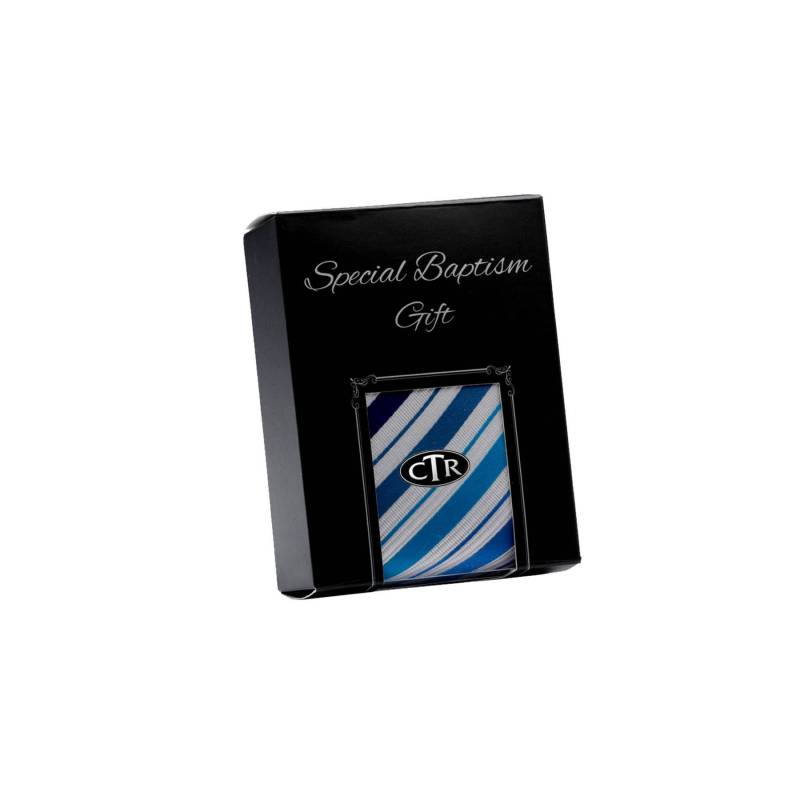 Lds Taufe Blau Und Silber Streifen Krawatte Mit Ctr Krawattennadel in Geschenk Box, Taufgeschenk Jungen, Mormon Taufkrawatte, Jugend Jungen Kirche von CherishedMomentShop
