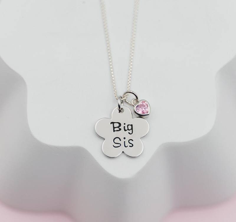 Mädchen Benutzerdefinierte Sterling Silber Big Sis Und Lil Blumen Anhänger Halskette, Geschenk Für Große Schwester, Kleine Schwester Geschenk von CherishedMomentShop