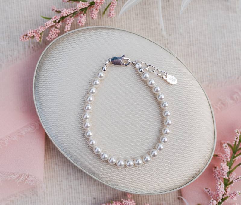 Mädchen Sterling Silber Simulierte Perlen Armband, Ihre Ersten Perlen, Säuglinge, Neugeborene Babys, Kleinkind, Blumenmädchen Geschenk, Kinder von CherishedMomentShop