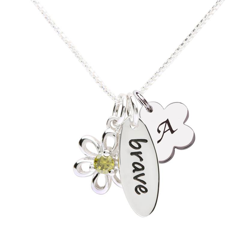 Personalisierte Sterling Silber Mädchen August Birthstone Halskette Mit Bedeutung Brave, Kinder Kleinkind, Benutzerdefinierte Initial von CherishedMomentShop