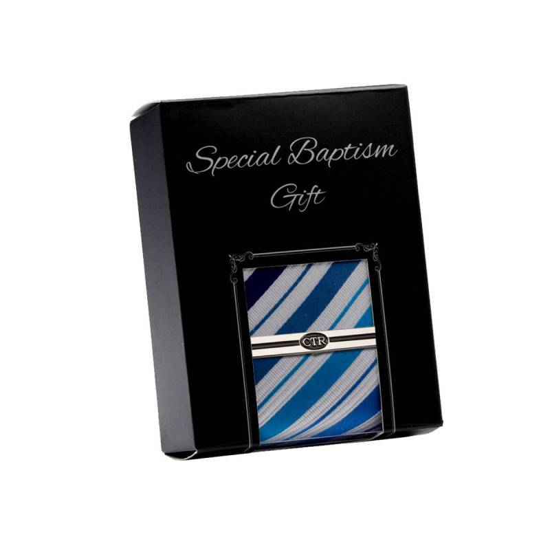 Taufe Blau Und Silber Gestreifte Krawatte Mit Ctr Krawattennadel Geschenkset, Lds Jungen Taufgeschenk, Jugend Krawatte, Mormonen Taufgeschenk von CherishedMomentShop