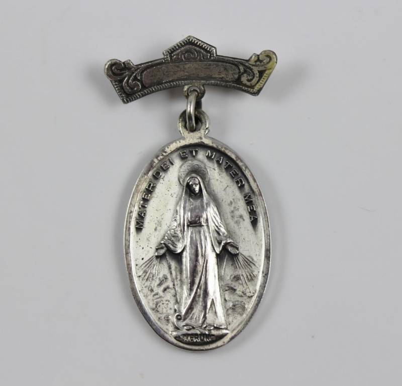 Jahrgang Jungfrau Maria Wundertätige Medaille Sterlingsilber Novae Rupellae New Rochelle College Brosche Schmuck von CherishedSaints