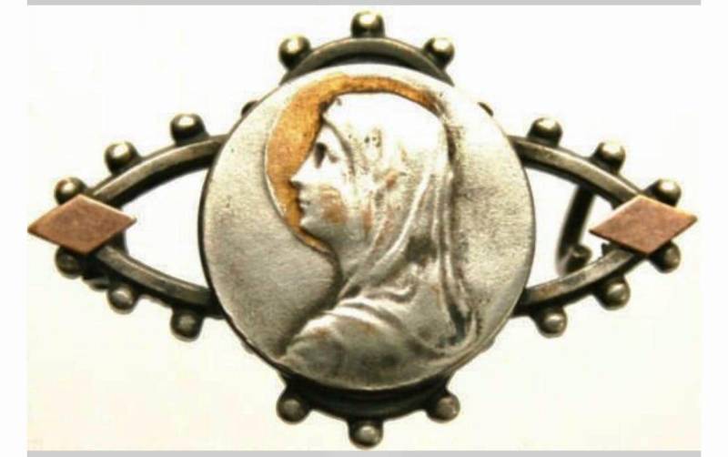 Vergoldete Verzierte Antike Brosche Mit Medaillen-Porträt Der Heiligen Jungfrau Maria Religiöser Schmuck von CherishedSaints