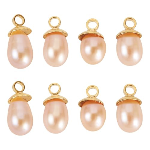 Cheriswelry Natürliche Perlen-Anhänger, Reisform, Süßwasserperlen-Anhänger mit 18 Karat Gold-Messing-Schlaufen für selbstgemachte Halsketten, Ohrringe, Armbänder, Bohemia, Sommer, Strand von Cheriswelry