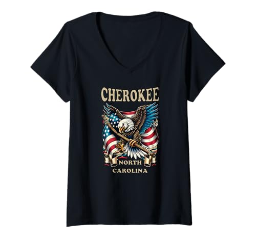 Damen Cherokee, North Carolina T-Shirt mit V-Ausschnitt Damen Cherokee, North Carolina T-Shirt mit V-Ausschnitt von Cherokee North Carolina Souvenirs