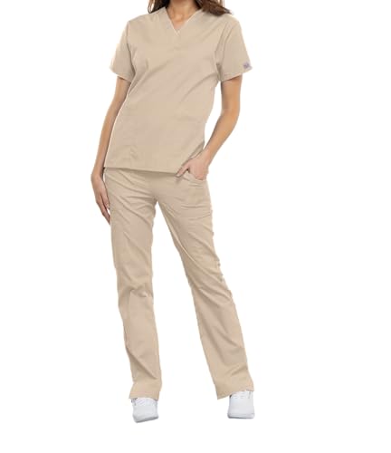 Cherokee Damen OP-Oberteil Originals - Kasack Oberteil - OP-Oberteil - Klinik-Hemd - Klinikkleid - Schlupfkasack - V-Ausschnitt - Scrubs - Medizinische Berufsbekleidung - Khaki - Beige - XL von Cherokee