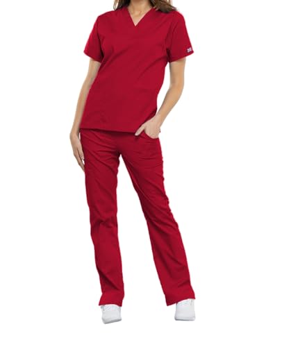 Cherokee Damen OP-Oberteil Originals - Kasack Oberteil - OP-Oberteil - Klinik-Hemd - Klinikkleid - Schlupfkasack - V-Ausschnitt - Scrubs - Medizinische Berufsbekleidung - Rot - XL von Cherokee