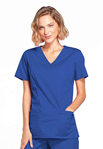 Cherokee Damen Workwear Core Stretch Mock Wrap Scrubs Shirt, Galaxy Blue, Groß von Cherokee