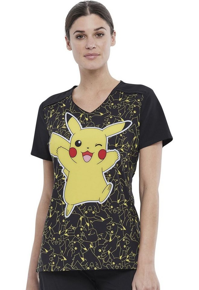 Cherokee Funktionsbluse Bunt bedruckter Tooniforms Damen Kasack "Pikachu" Kasack mit Motiv von Cherokee