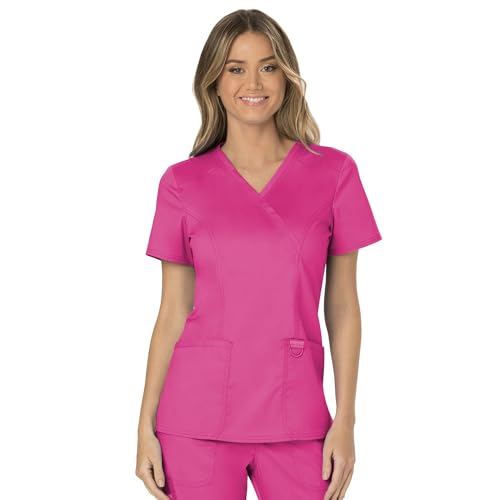 Cherokee Mock Wrap Scrubs für Damen, Arbeitskleidung, Revolution, weicher Stretch, pflegeleicht WW610, Pink (Electric Pink), X-Large von Cherokee