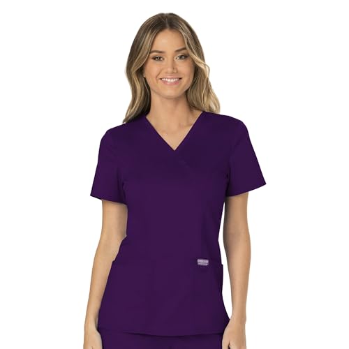 Cherokee Workwear Revolution Damen Scrubs Top Mock Wrap WW610, aubergine, Groß von Cherokee