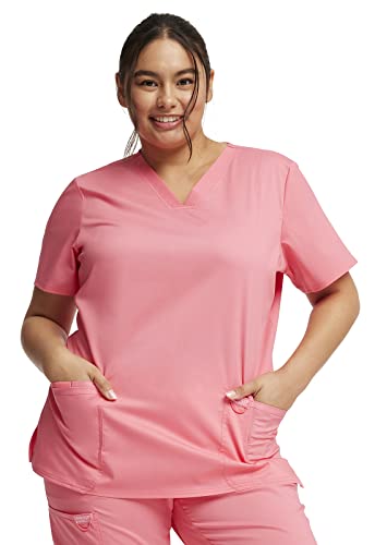 V-Ausschnitt Scrubs für Damen Workwear Revolution, weicher Stretch, pflegeleicht WW620, Rosa Melone, Medium von Cherokee