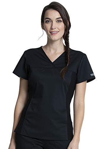 Workwear Revolution Women Scrubs Top V-Neck Knit Panel Plus Size WW2875, 4XL, Black von Cherokee