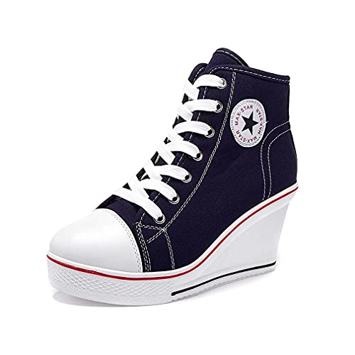 Cherrianna Canvas Sneaker Schuhe für Damen Mädchen - Sport Freizeit Sneaker Wedges mit Keilabsatz Turnschuhe Sportschuhe Laufschuhe Atmungsaktive Laufschuhe Freizeitschuhe von Cherrianna