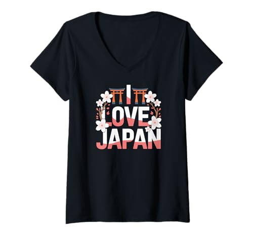 Damen Ich Liebe Japan Cherry Blossom Torii Gate T-Shirt mit V-Ausschnitt Damen Ich Liebe Japan Cherry Blossom Torii Gate T-Shirt mit V-Ausschnitt von Cherry Blossom Japan Spirit Torii Culture