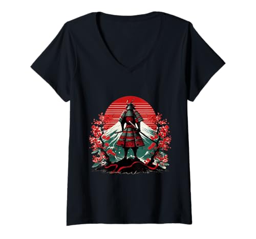 Damen Samurai Warrior Sakura Japan Vintage-Retro-Anime T-Shirt mit V-Ausschnitt Damen Samurai Warrior Sakura Japan Vintage-Retro-Anime T-Shirt mit V-Ausschnitt von Cherry Blossom Katana Japanese Anime Warrior