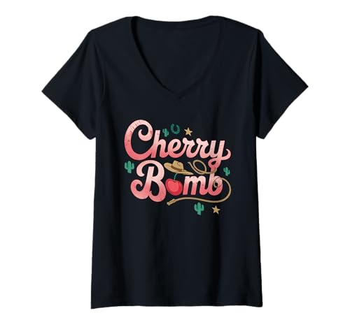 Damen Cherry Bomb TShirt Frauen Männer Kirschen Roller Derby T-Shirt mit V-Ausschnitt Damen Cherry Bomb TShirt Frauen Männer Kirschen Roller Derby T-Shirt mit V-Ausschnitt von Cherry Bomb TShirt Frauen Männer Kirschen