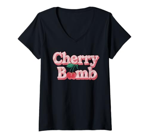 Damen Cherry Bomb TShirt Frauen Männer Kirschen Roller Derby T-Shirt mit V-Ausschnitt Damen Cherry Bomb TShirt Frauen Männer Kirschen Roller Derby T-Shirt mit V-Ausschnitt von Cherry Bomb TShirt Frauen Männer Kirschen