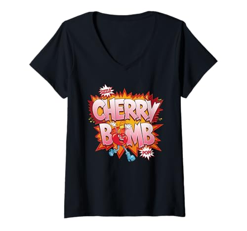 Damen Cherry Bomb TShirt Frauen Männer Kirschen Roller Derby T-Shirt mit V-Ausschnitt Damen Cherry Bomb TShirt Frauen Männer Kirschen Roller Derby T-Shirt mit V-Ausschnitt von Cherry Bomb TShirt Frauen Männer Kirschen
