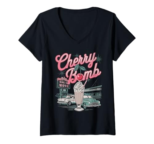 Damen Cherry Bomb TShirt Frauen Männer Kirschen Roller Derby T-Shirt mit V-Ausschnitt Damen Cherry Bomb TShirt Frauen Männer Kirschen Roller Derby T-Shirt mit V-Ausschnitt von Cherry Bomb TShirt Frauen Männer Kirschen